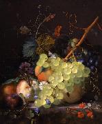 Jan van Huysum, Still-life of grapes and a peach on a table-top
